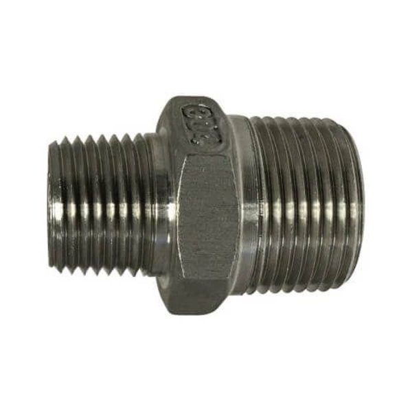 Midland Metal Reducing Hex Nipple, 34 x 12 Nominal, NPT End Style, 300 psi Pressure, 316 Stainless Steel, Impor 63749